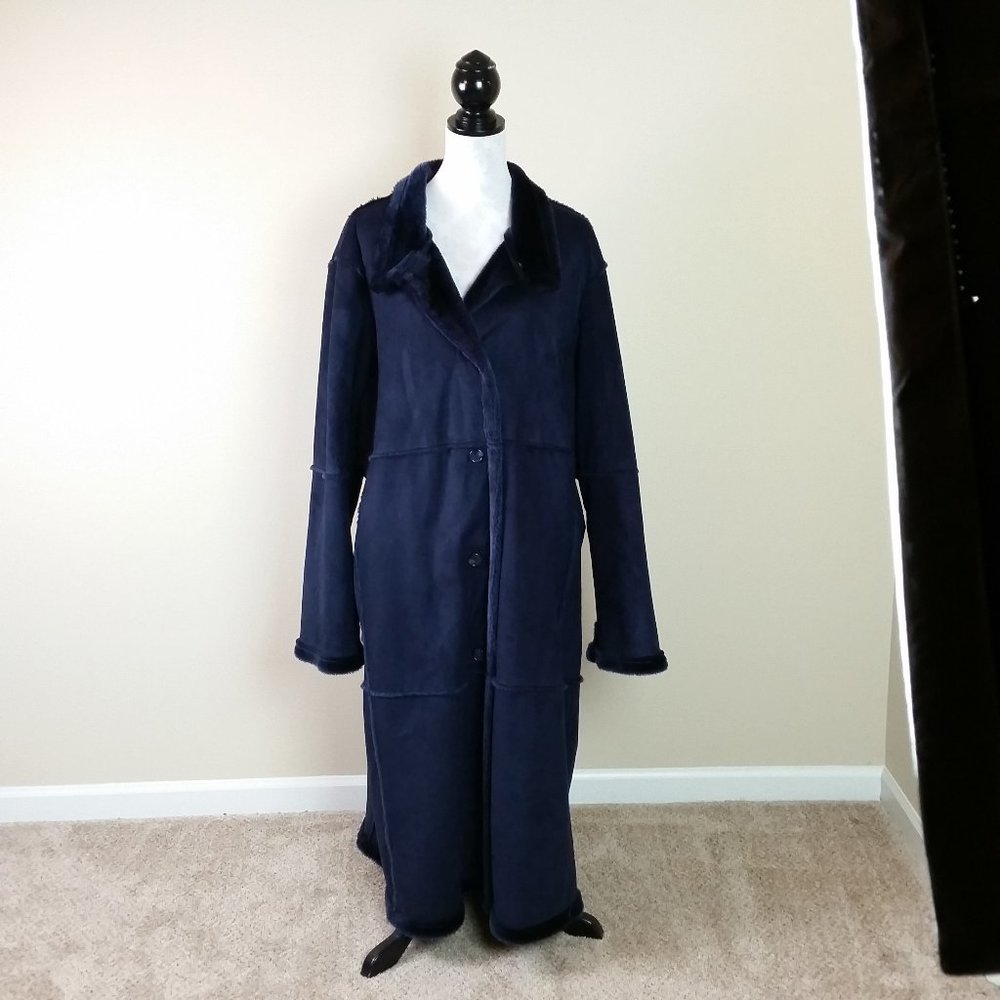 Centigrade Womens Long Winter Coat Blue Suede 3X